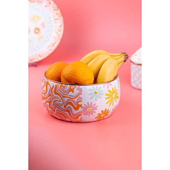 Emaylab Retro Hippi Dekoratif Emaye Salata Ve Sunum Kasesi