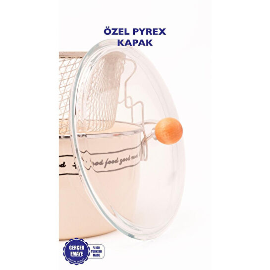 Emaylab Mood Emaye Kızartma Tenceresi/ Fritöz (özel Pyrex Kapaklı)