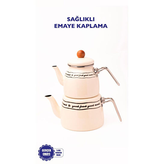 Emaylab Mood Emaye Çaydanlık Takımı Ahşap Tepeli