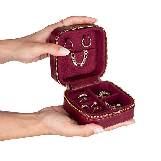 Bloominbag Amanda Velvet Burgundy Bloom Deri & Kadife Takı Çantası