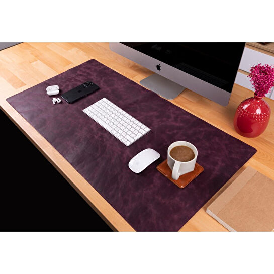 Bloominbag Still & Silent - Scarlet Red Doğal Deri Desk Mat Macbook Altlığı Ve Mousepad