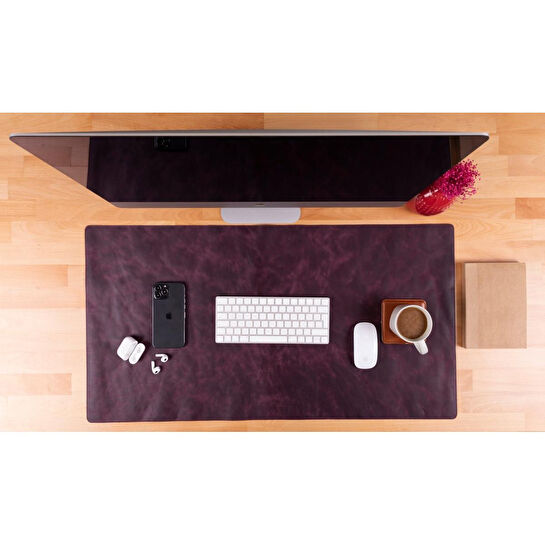 Bloominbag Still & Silent - Scarlet Red Doğal Deri Desk Mat Macbook Altlığı Ve Mousepad