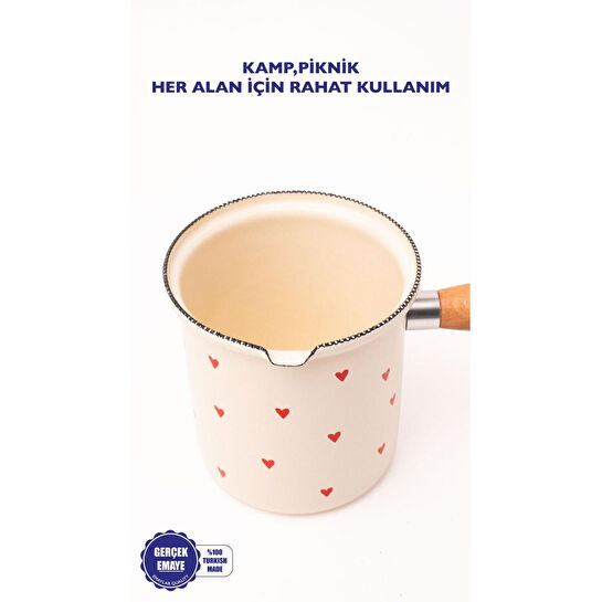 Emaylab Cupid Emaye Ahşap Saplı Cezve (500ml-6 Kişilik)