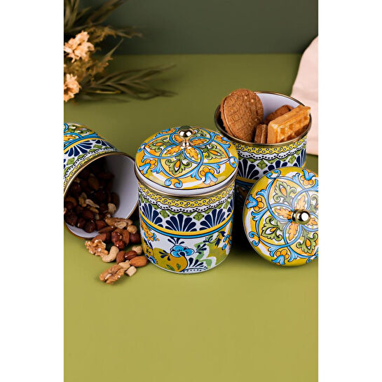 Emaylab Selge 3 Lü Dekoratif Emaye Kavanoz Takımı , Vazo , Çok Amaçlı Kavanoz