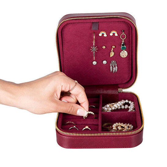 Bloominbag Amanda Velvet Burgundy Bloom Grande Deri Takı & Mücevher Kutusu