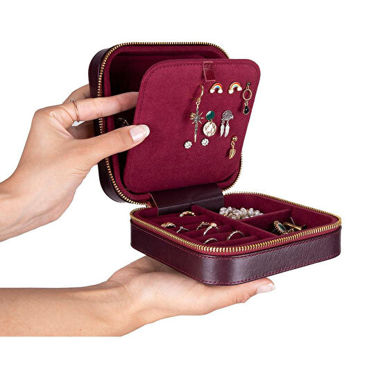 Bloominbag Amanda Burgundy Bloom Grande Gerçek Deri Takı & Mücevher Kutusu
