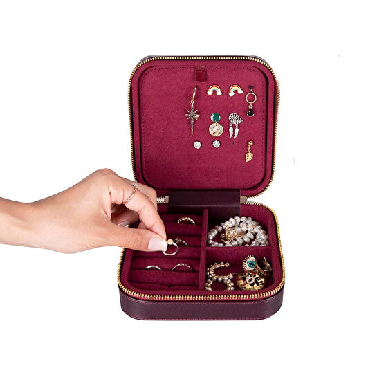 Bloominbag Amanda Burgundy Bloom Grande Gerçek Deri Takı & Mücevher Kutusu