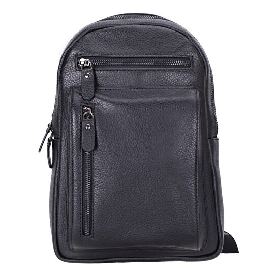 Bloominbag Blake Siyah Deri Çapraz Unisex Sırt Çantası