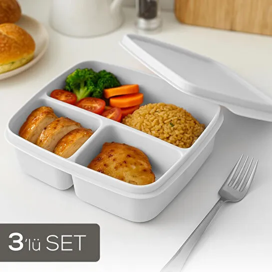 Vienev 3'lü Set Bölmeli Kare Saklama Kabı Gri