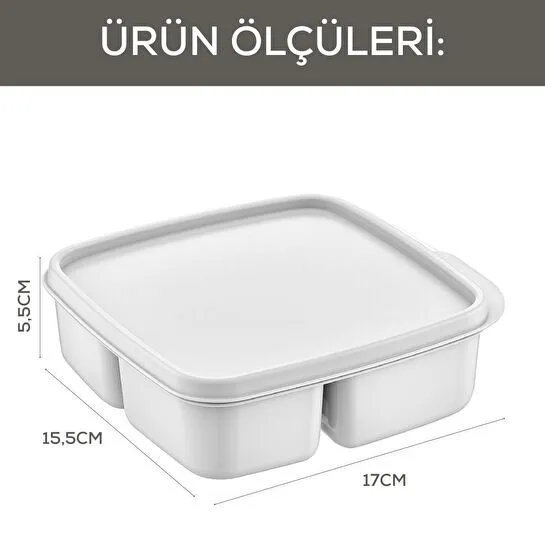 Vienev 3'lü Set Bölmeli Kare Saklama Kabı Gri