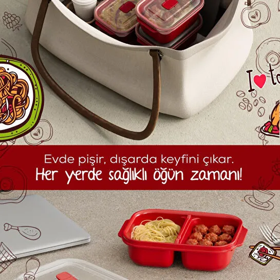 Vienev Kapaklı 3’lü Mikrodalgaya Uygun Dikdörtgen Saklama Kabı Seti - 1000 Ml