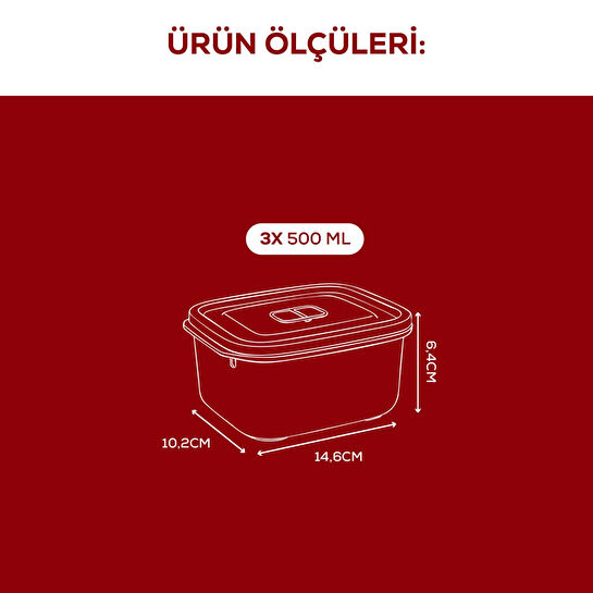 Vienev Kapaklı 3’lü Mikrodalgaya Uygun Dikdörtgen Saklama Kabı Seti - 500 Ml