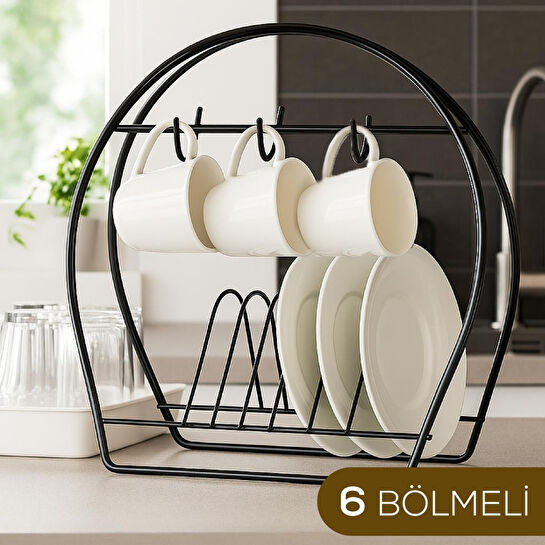 Vienev Metal Fincanlık Ve Tabaklık Siyah – 6'lı Kupa Standı | Mutfak Düzenleyici Organizer