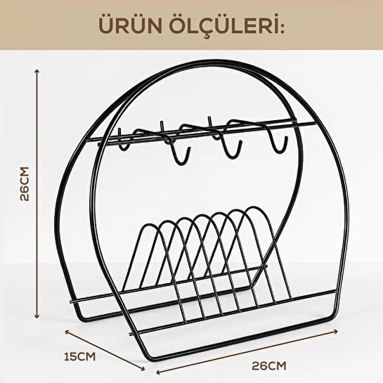Vienev Metal Fincanlık Ve Tabaklık Siyah – 6'lı Kupa Standı | Mutfak Düzenleyici Organizer