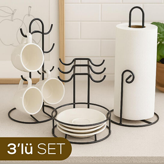 Vienev Elmas Metal Tezgah Üstü Mutfak Seti | Fincanlık & Kağıt Havluluk & Tabaklı Fincanlık