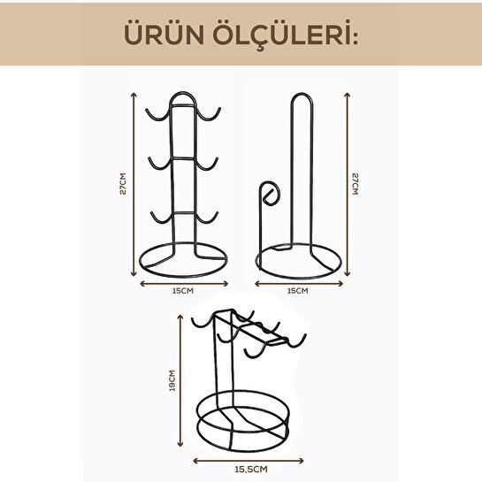 Vienev Elmas Metal Tezgah Üstü Mutfak Seti | Fincanlık & Kağıt Havluluk & Tabaklı Fincanlık