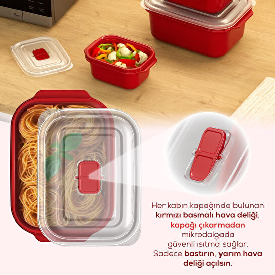 Vienev Kapaklı 3’lü Mikrodalgaya Uygun Dikdörtgen Saklama Kabı Seti - 500/1000/2000 Ml