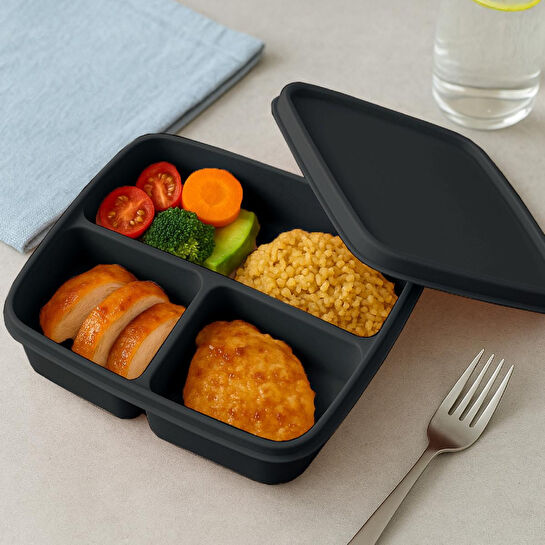 Vienev 3'lü Set Bölmeli Kare Saklama Kabı Antrasit