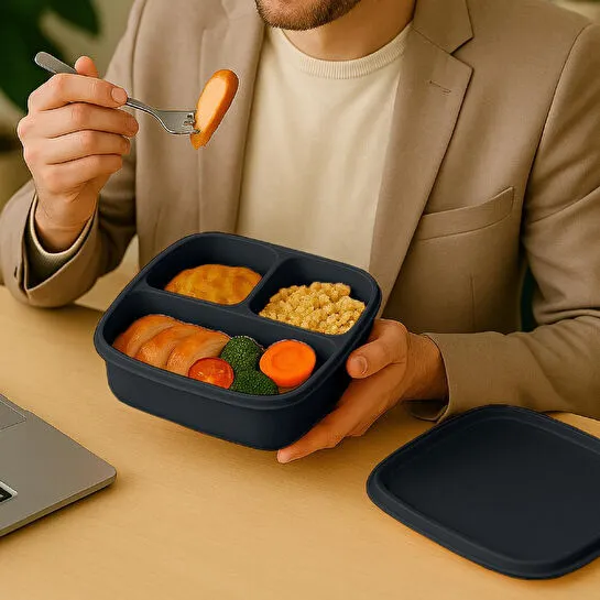 Vienev 3'lü Set Bölmeli Kare Saklama Kabı Antrasit