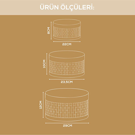Vienev Bambu Hasır Yuvarlak 3'lü Organizer Sepet Seti - Çok Amaçlı Düzenleyici