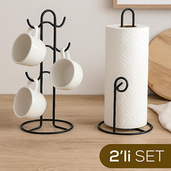 Vienev Zümrüt Metal Tezgah Üstü Mutfak Seti | Fincanlık & Kağıt Havluluk