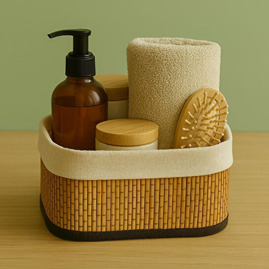 Vienev Bambu Hasır Dikdörtgen 3'lü Organizer Sepet Seti - Çok Amaçlı Düzenleyici