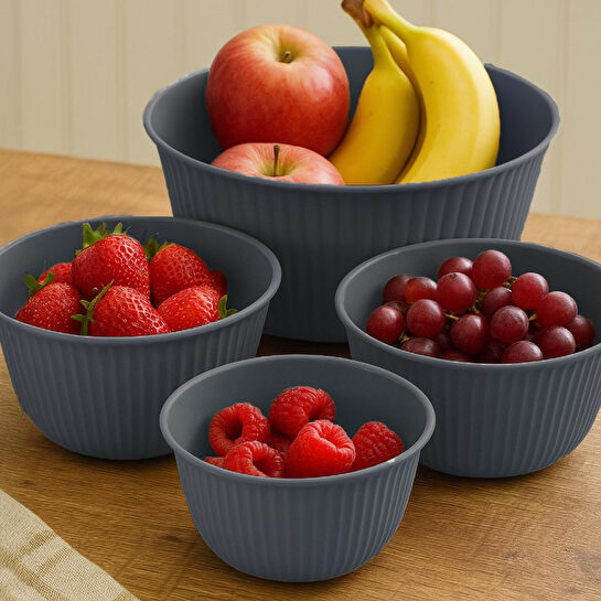 Vienev 4'lü Mega Boy Plastik Karıştırma Ve Saklama Kase Seti | 1l, 2l, 3l, 5l Antrasit