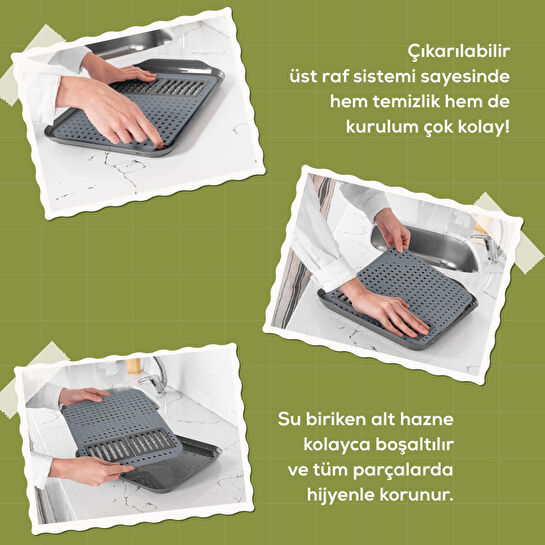 Vienev Çok Amaçlı Su Süzgeçli Kurutma Tepsisi | Sebze, Balık Ve Bulaşık İçin Pratik Kullanım Antrasit