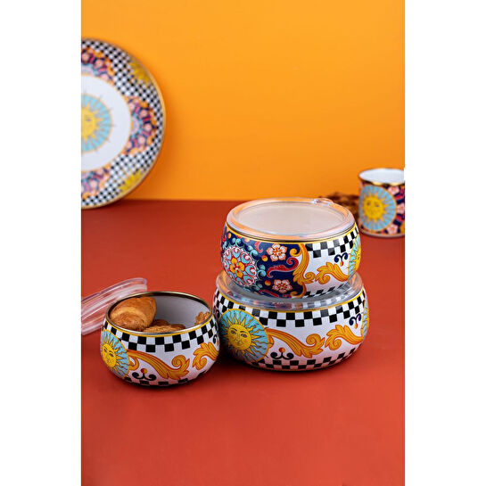 Emaylab Misharu3 Lü Emaye Tombul Saklama Kabı Takımı (tüm Ocak Tiplerinde Kullanilabilir)