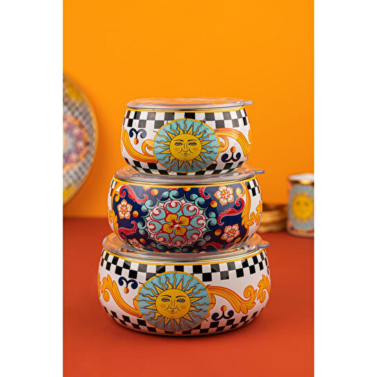 Emaylab Misharu3 Lü Emaye Tombul Saklama Kabı Takımı (tüm Ocak Tiplerinde Kullanilabilir)