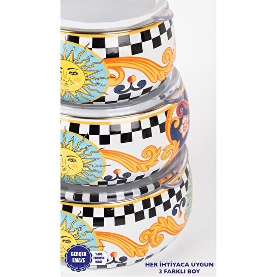 Emaylab Misharu3 Lü Emaye Tombul Saklama Kabı Takımı (tüm Ocak Tiplerinde Kullanilabilir)