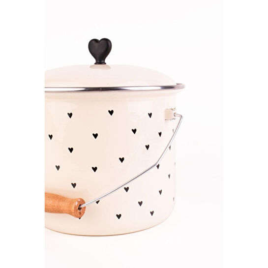 Emaylab Black Cupid Kalp Desenli Emaye Yoğurt/bakliyat Bakracı (20cm-3 Li̇tre-tüm Ocaklarla Uyumlu)