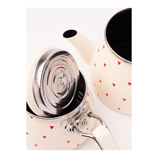 Emaylab Cupid Kalp Desenli Emaye Çaydanlık Takımı (özel Zamak Tepeli)