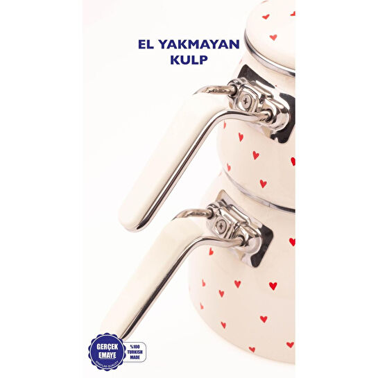 Emaylab Cupid Kalp Desenli Emaye Çaydanlık Takımı (özel Zamak Tepeli)