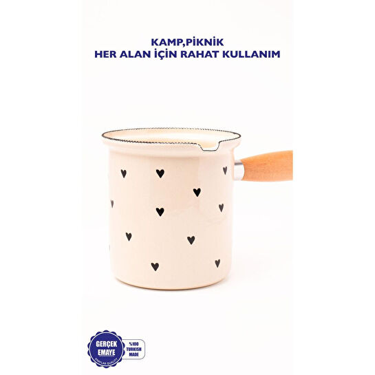 Emaylab Black Cupid Emaye Ahşap Saplı Cezve (500ml-6 Kişilik)