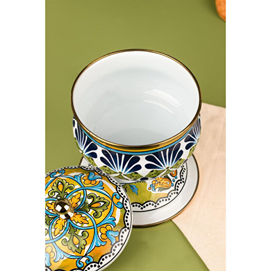 Emaylab Selge Dekoratif Emaye Kapaklı Şekerlik, Çikolata Sunumu, Çerezlik