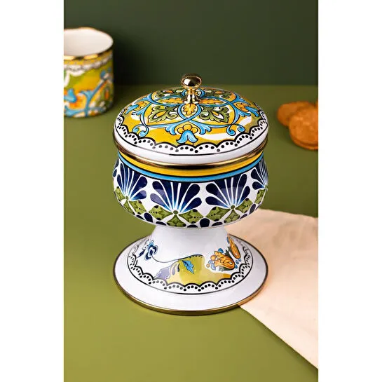 Emaylab Selge Dekoratif Emaye Kapaklı Şekerlik, Çikolata Sunumu, Çerezlik