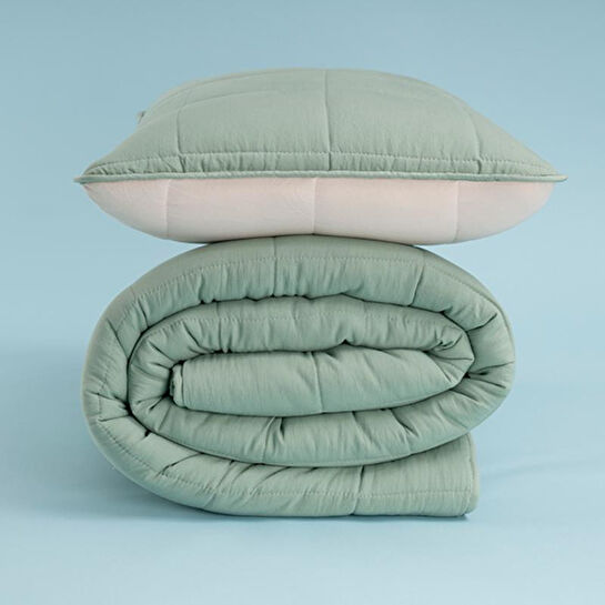 Othello Kullanımı Kolay Çift Kişilik Yastık Alezi Ve Yorgan Seti 220x240 Cm Yeşil - Egeo Life Serisi