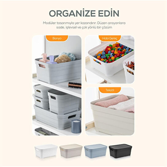 Vienev 6'lı Kapaklı 3,8 Litre Saklama Kutusu Antrasit