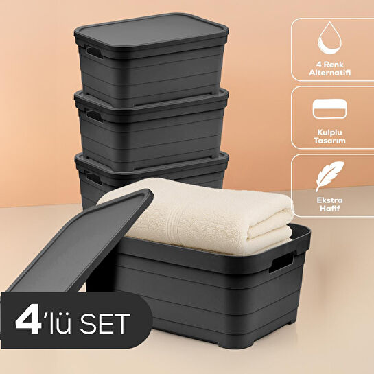 Vienev 4'lü Kapaklı 10,8 Litre Saklama Kutusu Antrasit