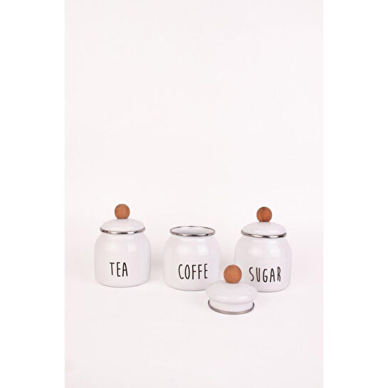 Emaylab Motto Tea Coffee Sugar 3lü Emaye Baharatlık Seti