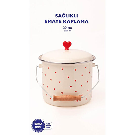 Emaylab Cupid Kalp Desenli Emaye Yoğurt/bakliyat Bakracı (20cm-3 Litre-tüm Ocaklarla Uyumlu)