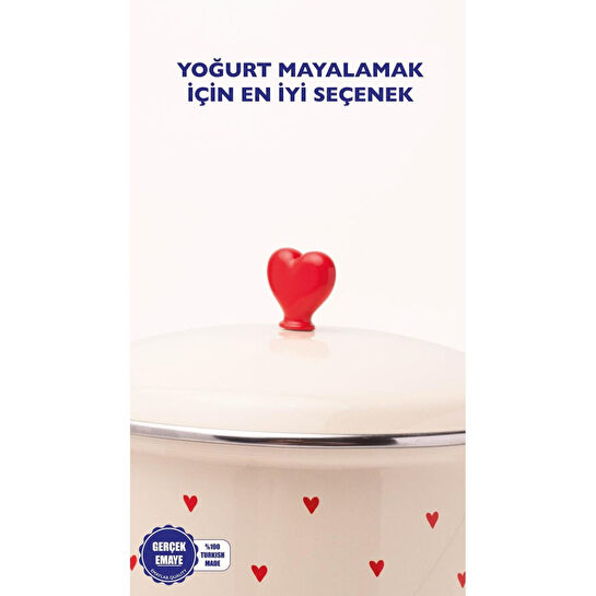 Emaylab Cupid Kalp Desenli Emaye Yoğurt/bakliyat Bakracı (20cm-3 Litre-tüm Ocaklarla Uyumlu)