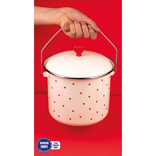 Emaylab Cupid Kalp Desenli Emaye Yoğurt/bakliyat Bakracı (20cm-3 Litre-tüm Ocaklarla Uyumlu)