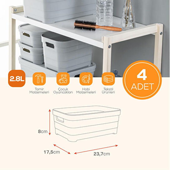 Vienev 4'lü 2,8 Litre Saklama Kutusu Antrasit