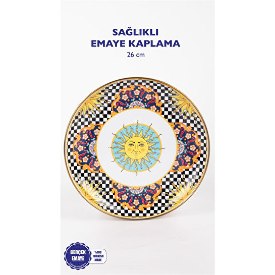 Emaylab Mısharu 26 Cm Dekoratif Emaye Tepsi / Servis Sunum Tabağı