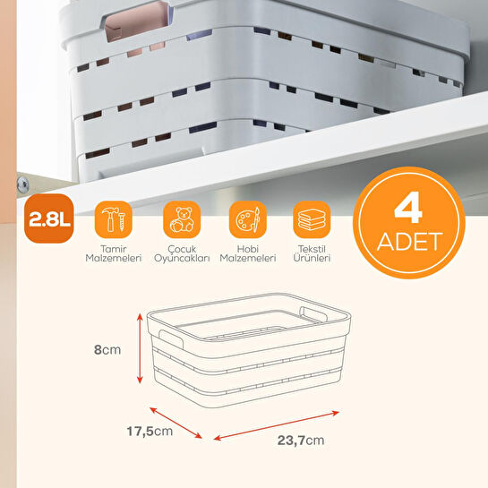 Vienev 4'lü 2,8 Litre Delikli Saklama Kutusu Antrasit