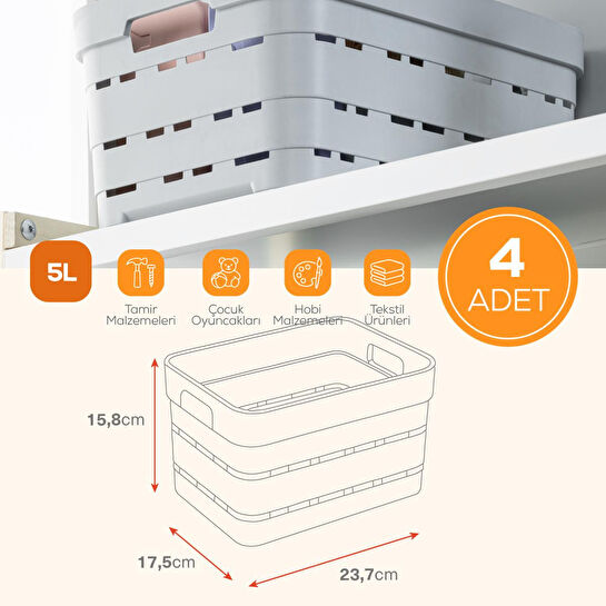 Vienev 4'lü 5 Litre Delikli Saklama Kutusu Antrasit