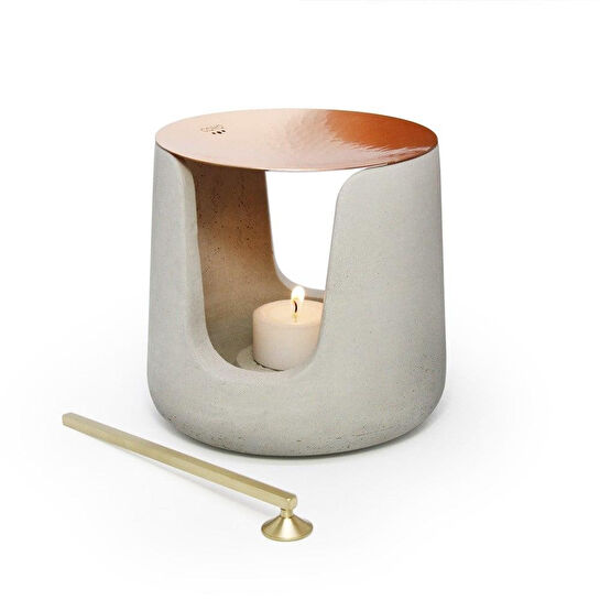 Coho Objet Coho Concre Matte Dövme Bakır Kase & Mum Söndürücü Boz Buhurdanlık Set