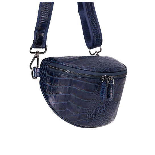 Bloominbag Alora Scarlet Heat Croc Lacivert Deri Bel Çantası